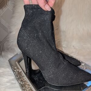 Elegant Black Glitter Ankle Boots
